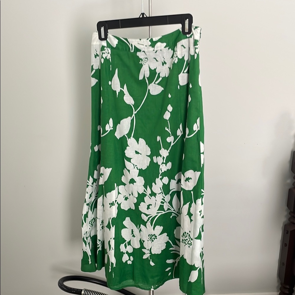 Green and White floral linen and Cotten skirt